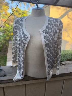 White & Black Patterned Women's Cardigan Sweater Large Nordstrom Halogen